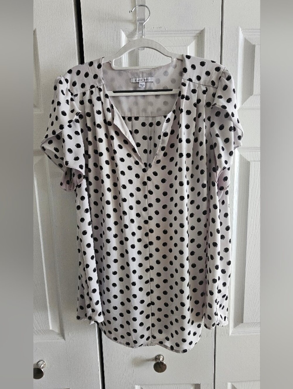 41 Hawthorn White Polka Dot V-Neck Blouse